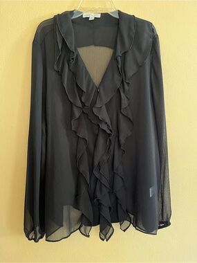 Alex & Lili Black Sheer Chiffon Ruffle Blouse Top XL